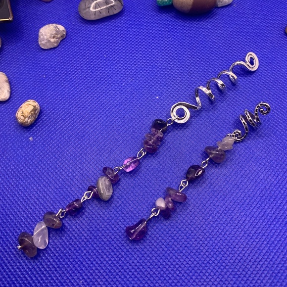 ๐ 2/$15 Amethyst Hair Cuffs for Braids & Dreadlocks! Unique Hair Jewelry Set! - Picture 3 of 8